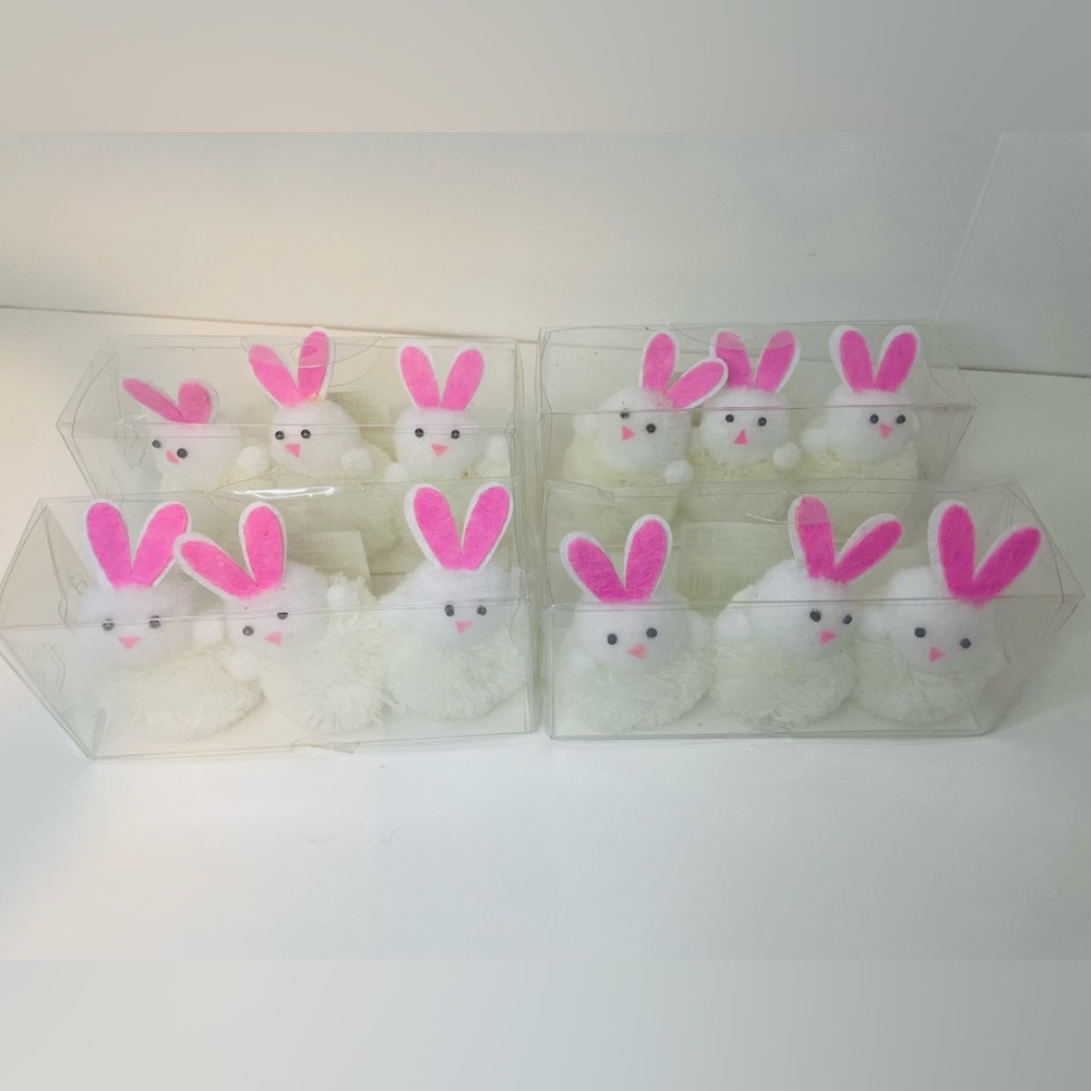 Easter White and Pink Plush Bunny with Long Ears,NWT Four 3pks, 12 Bunny Rabbits